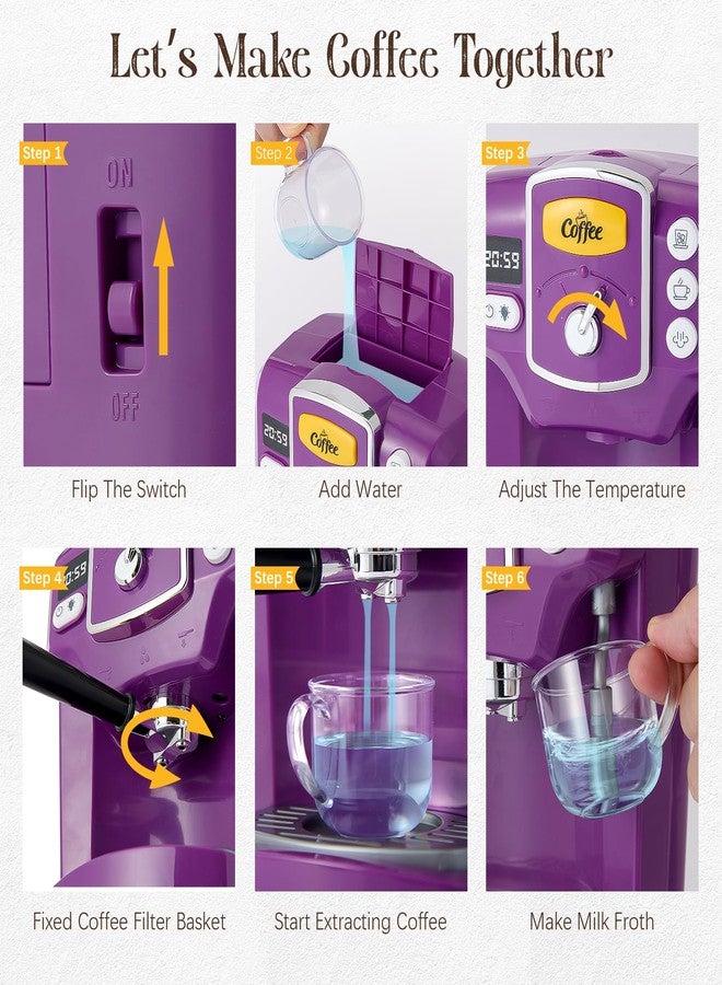 Toylink Toy Coffee Maker for Kids with Sound and Lights, Purple Kids Coffee Playset Pretend Play Kitchen Accessories with Cups & Play Food, Toddler Toys Birthday Gifts for 3 4 5 6 Years Old Girls Boys - Image 3