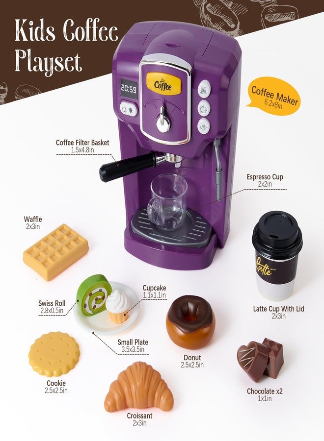Toylink Toy Coffee Maker for Kids with Sound and Lights, Purple Kids Coffee Playset Pretend Play Kitchen Accessories with Cups & Play Food, Toddler Toys Birthday Gifts for 3 4 5 6 Years Old Girls Boys - Image 2
