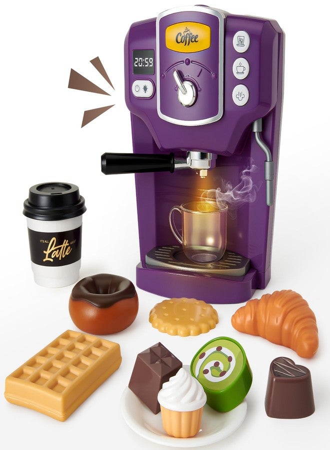 Toylink Toy Coffee Maker for Kids with Sound and Lights, Purple Kids Coffee Playset Pretend Play Kitchen Accessories with Cups & Play Food, Toddler Toys Birthday Gifts for 3 4 5 6 Years Old Girls Boys - Image 1