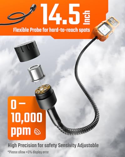 TopTes PT-830S Rechargeable Gas Leak Detector with 14.5 Inch Flexible Probe, Range 0-10000 ppm, TFT Color Display & 3 Types Alarm, Natural Gas Leak Detector for Propane, Methane for Home or Industrial - Image 2
