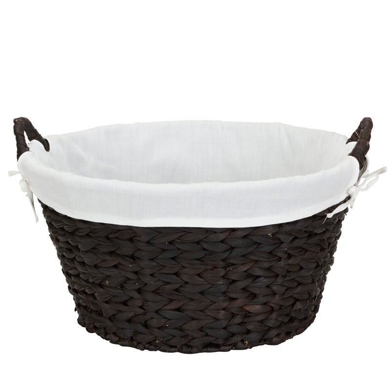 Household Essentials Round Wicker Laundry Basket with Handles Whimsical Water Hyacinth Basket Supportive Metal Frame Removable Polyester Liner Handwoven WellStructured and Versatile Brown