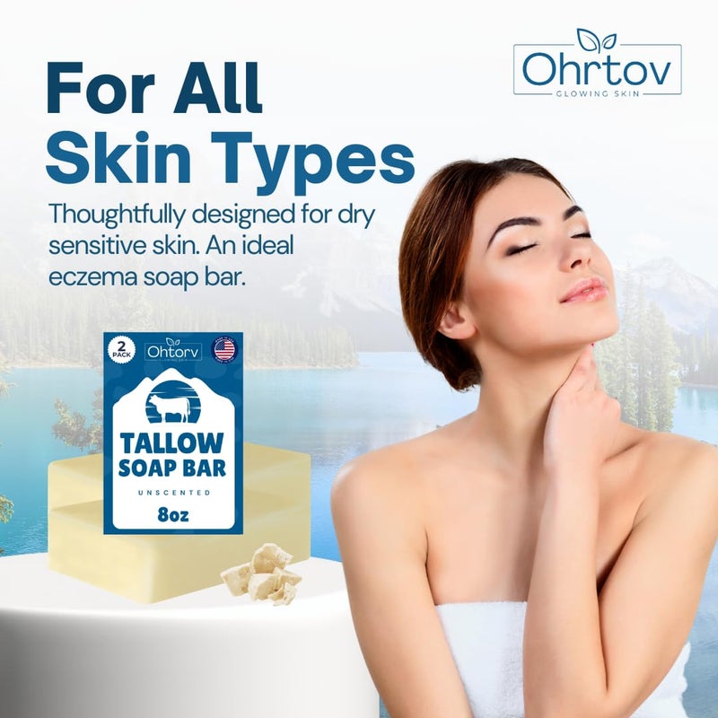 Ohrtov Beef Tallow Soap Bar All Natural Grass Fed Tallow Soap Unscented Moisturizing Face Body Wash Great for Eczema Dry Itchy Sensitive Skin Handcrafted Bath Soap for Adults Kids Made in USA - Image 4
