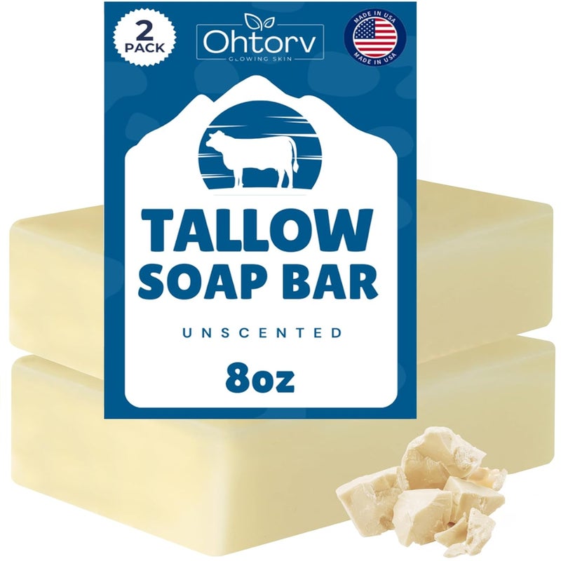 Ohrtov Beef Tallow Soap Bar All Natural Grass Fed Tallow Soap Unscented Moisturizing Face Body Wash Great for Eczema Dry Itchy Sensitive Skin Handcrafted Bath Soap for Adults Kids Made in USA - Image 1