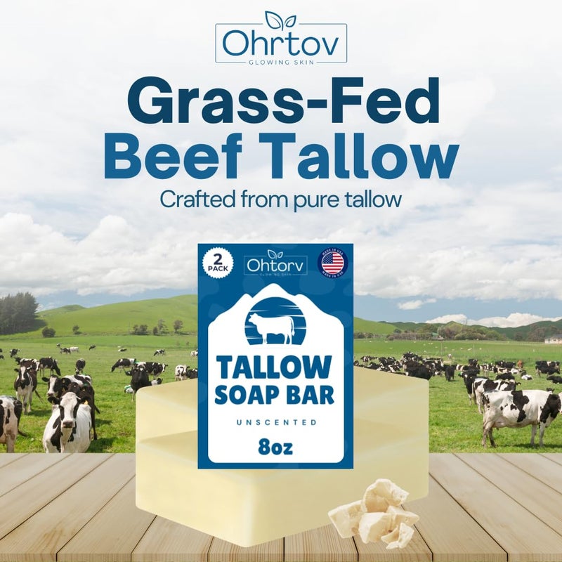 Ohrtov Beef Tallow Soap Bar All Natural Grass Fed Tallow Soap Unscented Moisturizing Face Body Wash Great for Eczema Dry Itchy Sensitive Skin Handcrafted Bath Soap for Adults Kids Made in USA - Image 2