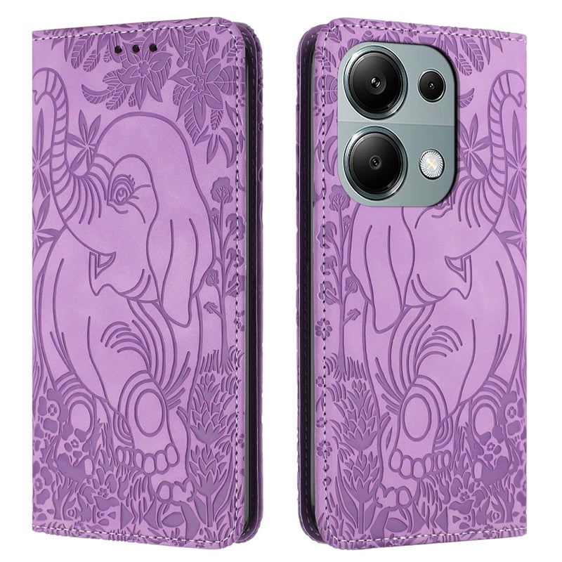 HuHa Protective Cover For Xiaomi Redmi Note 13 Pro 4G Retro Elephant Embossed Leather Phone Case(Purple) - Image 1