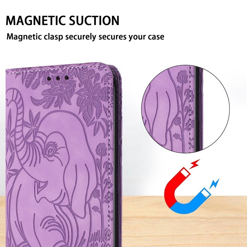 HuHa Protective Cover For Xiaomi Redmi Note 13 Pro 4G Retro Elephant Embossed Leather Phone Case(Purple) - Image 5