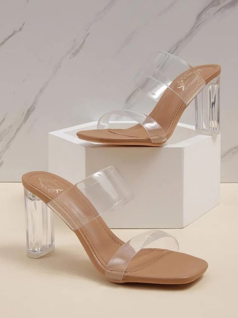 Shoetopia أحذية شوتوبيا النسائية الأنيقة ذات الكعب الكتلة الشفاف والمفصل - Image 3