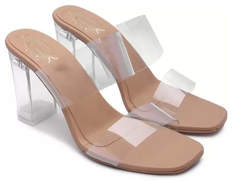 Shoetopia أحذية شوتوبيا النسائية الأنيقة ذات الكعب الكتلة الشفاف والمفصل - Image 1
