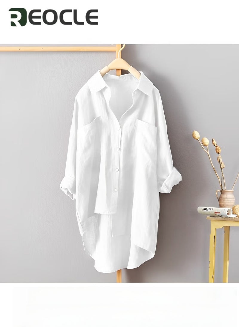 REOCLE Casual Style Solid Color Shirt Autumn Versatile New Women's Double Pocket Long-sleeved Top - Image 2
