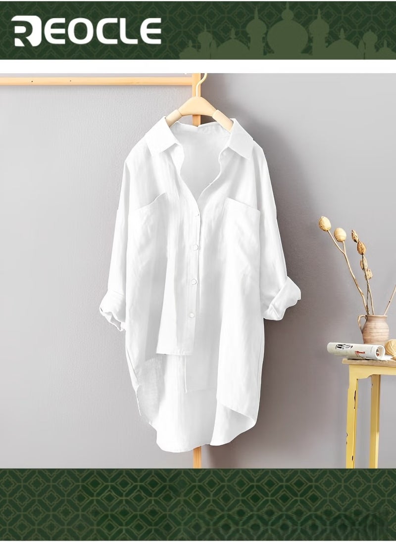 REOCLE Casual Style Solid Color Shirt Autumn Versatile New Women's Double Pocket Long-sleeved Top - Image 1