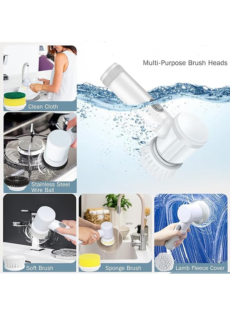Electric Cleaning Brush Electric Spin Scrubber Cordless Power Scrubber with 5 Replaceable Brush Heads Handheld Power Shower Scrubber for Bathtub, Floor, Wall, Tile, Toilet, Window, Sink  - Image 5