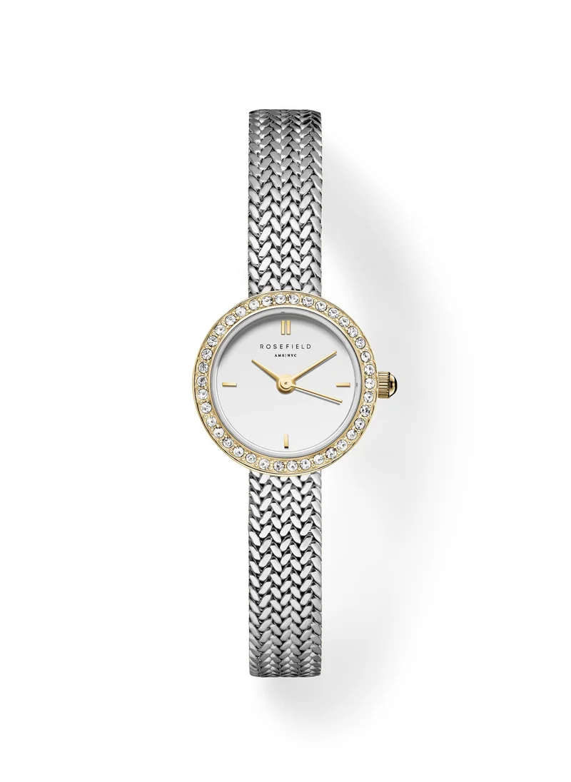روزفيلد Mini Small Edit White Dial Crystal Duotone Woven Mesh Strap