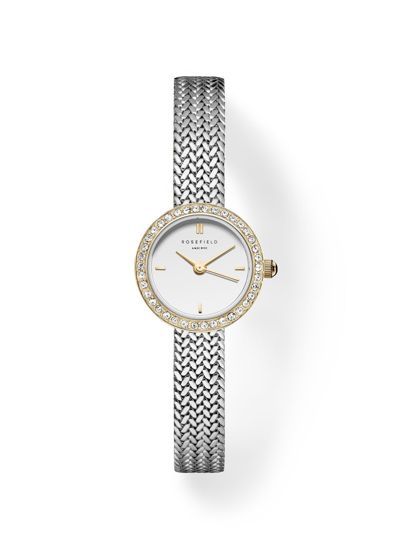 RoseField Mini Small Edit White Dial Crystal Duotone Woven Mesh Strap  - Image 1