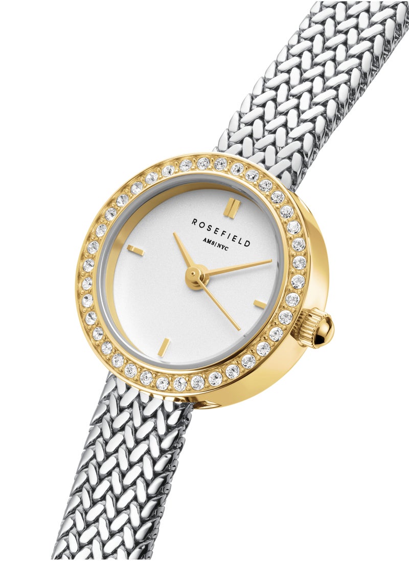 RoseField Mini Small Edit White Dial Crystal Duotone Woven Mesh Strap  - Image 2