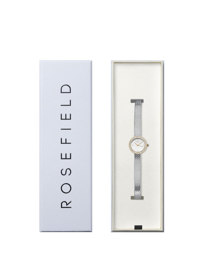 RoseField Mini Small Edit White Dial Crystal Duotone Woven Mesh Strap  - Image 4