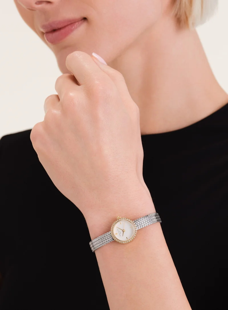 RoseField Mini Small Edit White Dial Crystal Duotone Woven Mesh Strap - MWSMG-M06