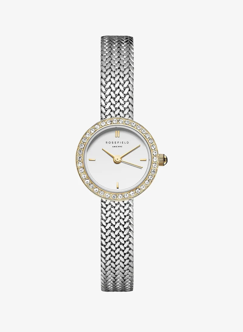 Rosefield Mini Small Edit White Dial Crystal Duotone Woven Mesh Strap - MWSMG-M06