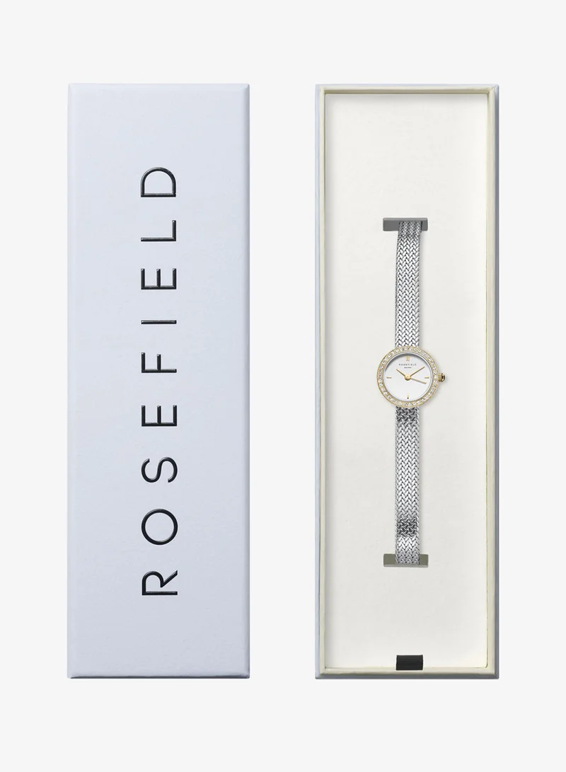 Rosefield  Mini Small Edit White Dial Crystal Duotone Woven Mesh Strap - MWSMG-M06 for Women | Best Price UAE
