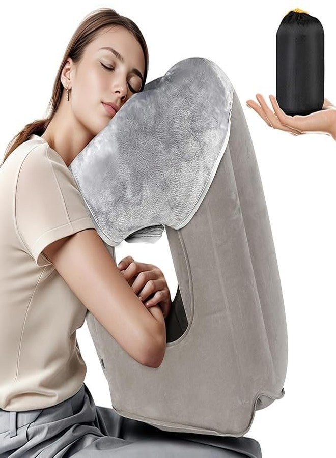 Shrevi Inflatable Travel Pillow, Airplane Neck Pillow for Traveling, Travel Pillow with Storage Bag, Avoid Neck Shoulder Pain, Sleeping Cushion for Airplane Bus Car Train Office, Easy to Carry, Grey - Image 1