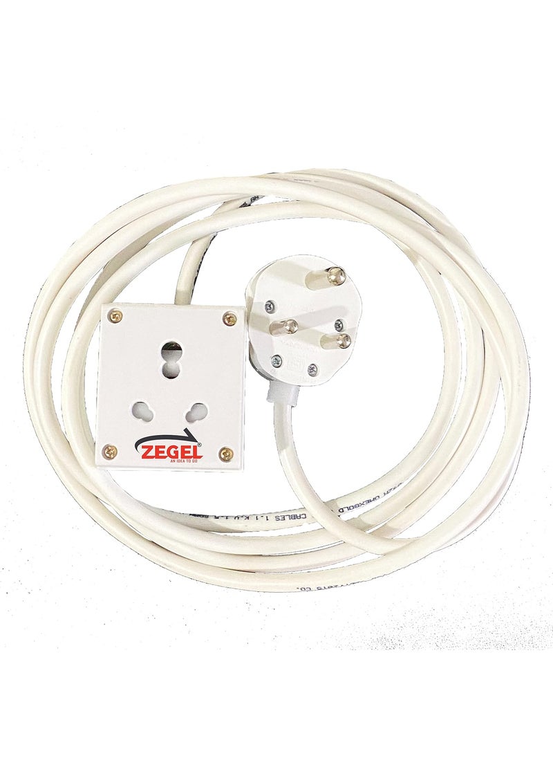 ZEGEL Extension Board Heavy Duty for Room Heater Immersion Rod Single Outlet Socket 2500W 16A Cord 3 Meter Cable with Dual Side Tape to Stick Over Tiles No Need Drill on Wall Cable Thickness 15 mm 3 Core  - Image 1