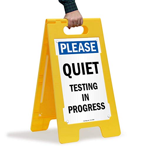 SmartSign "Please Quiet - Testing In Progress" Folding Floor Sign | 25" x 12" Plastic - Image 3