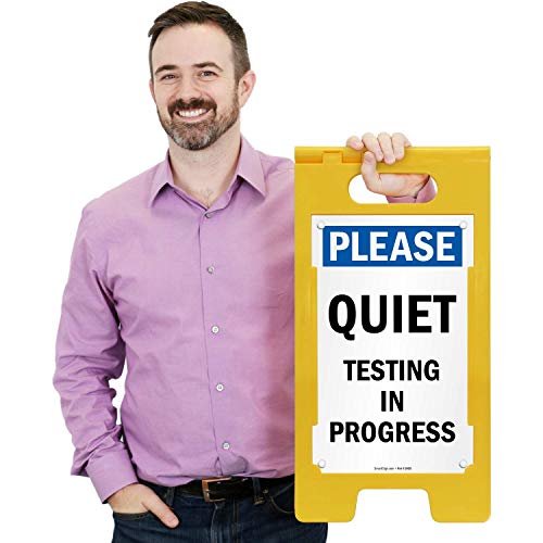 SmartSign "Please Quiet - Testing In Progress" Folding Floor Sign | 25" x 12" Plastic - Image 2