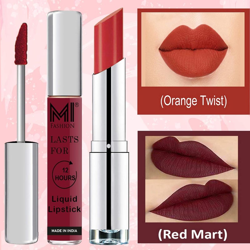 MI Fashion Made in India Lipstick Combo Offers 100 Veg Long Lasting Red Liquid Matte Lipstick Orange Fever Creamy Matte Lipstick - Image 3