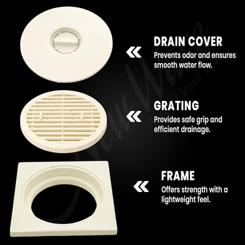 NEW WARE® Square 6x6 Inch PVC Floor Drain Jali | Bathroom Trap Cover Water Drain Strainer Grating | Durable Anti-Clog Drain Cover (White) - Image 4