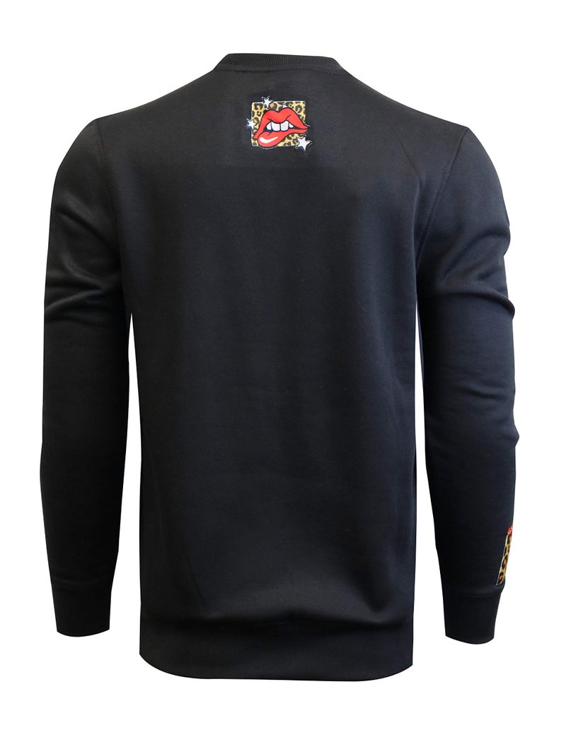 SCREENSHOT Mens Premium Crew Neck Fleece Fashion Art Embroidery Sweatshirt CLASSIC F11053-BLACK-Medium - Image 5
