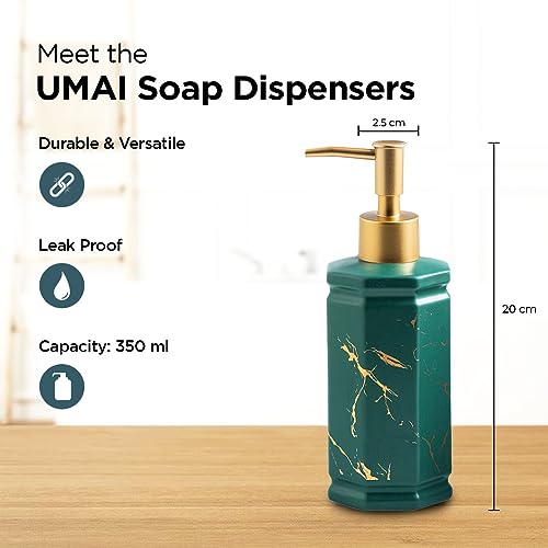 UMAI Ceramic Soap Dispenser for Bathroom (350ML) Soap Dispenser for Kitchen | Liquid Soap Dispenser | Soap Dispenser for Wash Basin Scratch Proof Smooth Pump for Bathroom Decor | Handwash Dispenser - Image 2