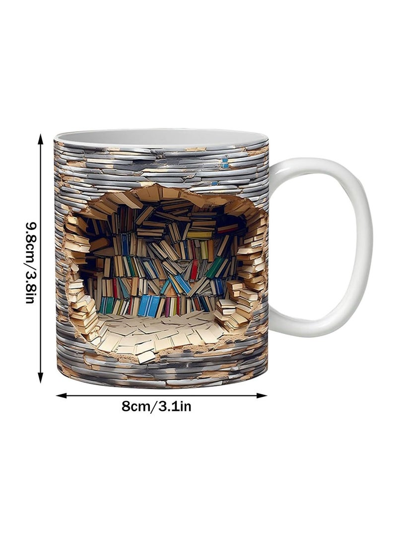 GGOOT New Ceramic 3D Bookshelf Mug, Creative Space Design Multi-Purpose Ceramic Mugs, Book Lovers Coffee Mug, 3D Library Shelf Mug Gift Cool Birthday Christmas Gifts for Readers (A) - Image 2