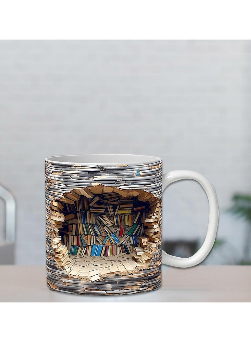 GGOOT New Ceramic 3D Bookshelf Mug, Creative Space Design Multi-Purpose Ceramic Mugs, Book Lovers Coffee Mug, 3D Library Shelf Mug Gift Cool Birthday Christmas Gifts for Readers (A) - Image 5