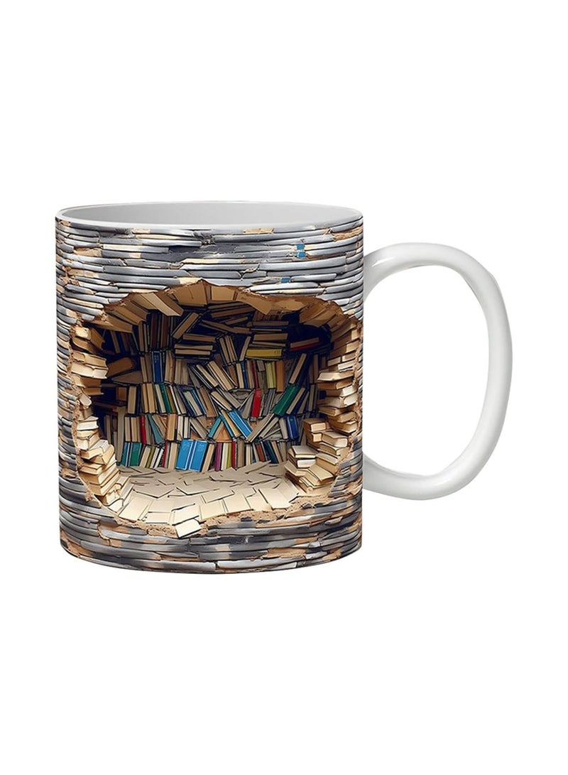 GGOOT New Ceramic 3D Bookshelf Mug, Creative Space Design Multi-Purpose Ceramic Mugs, Book Lovers Coffee Mug, 3D Library Shelf Mug Gift Cool Birthday Christmas Gifts for Readers (A) - Image 1