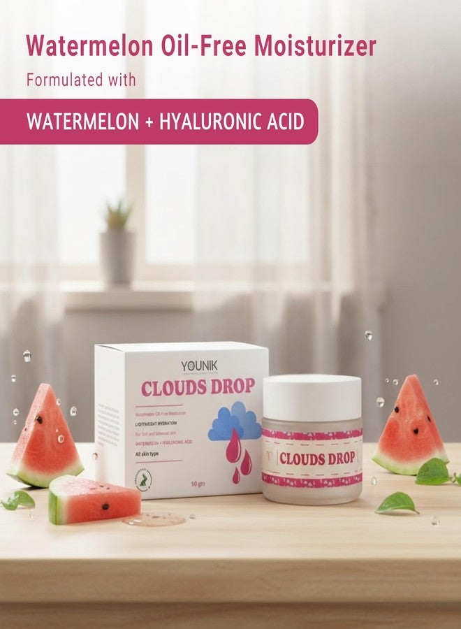 Younik Clouds Drop Watermelon Extract + Hyaluronic Acid Oil-Free Moisturizer for Face | Lightweight Hydrating Gel Cream for Soft, Fresh & Glowing Skin | Daily Moisturizer for Men & Women - Image 2