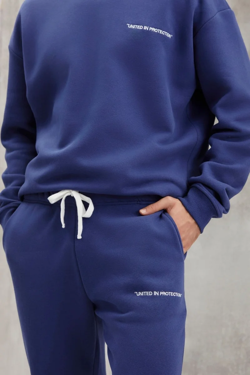 GRIMELANGE Marshall Men's Cotton Fleece Embroidered Relaxed Navy Blue Tracksuit
