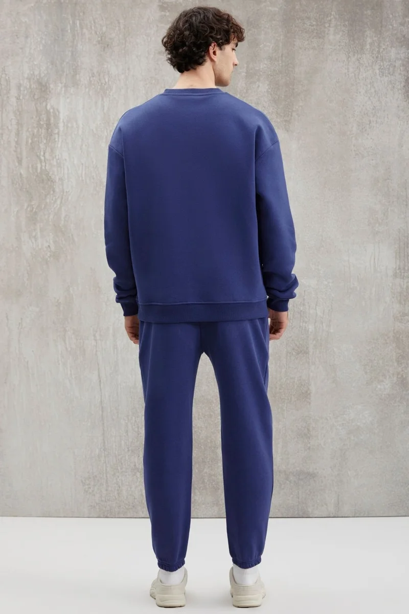 GRIMELANGE Marshall Men's Cotton Fleece Embroidered Relaxed Navy Blue Tracksuit