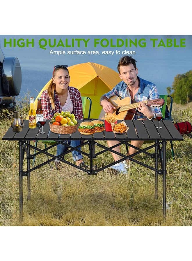 SKY-TOUCH Outdoor Camping Table Picnic Table Lightweight Folding Picnic Table with Metal Table Top and Carry Bag Easy to Carry for Outdoor Picnic Cooking Beach Hiking Fishing 95×57×50cm Black - Image 3