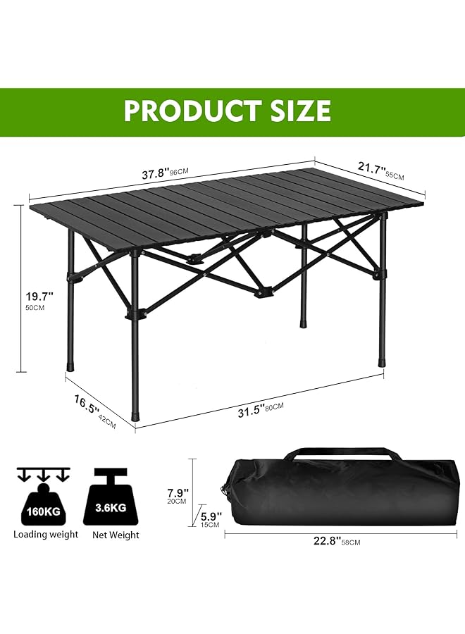 SKY-TOUCH Outdoor Camping Table Picnic Table Lightweight Folding Picnic Table with Metal Table Top and Carry Bag Easy to Carry for Outdoor Picnic Cooking Beach Hiking Fishing 95×57×50cm Black - Image 2