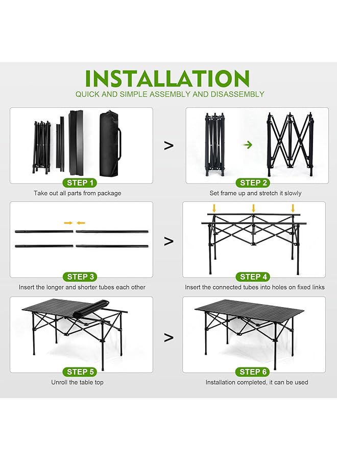 SKY-TOUCH Outdoor Camping Table Picnic Table Lightweight Folding Picnic Table with Metal Table Top and Carry Bag Easy to Carry for Outdoor Picnic Cooking Beach Hiking Fishing 95×57×50cm Black - Image 5