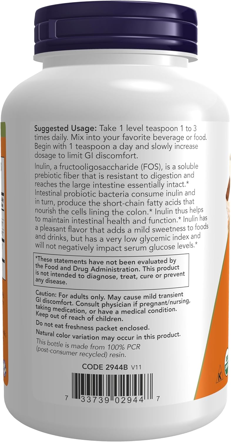 NOW Certified Organic Inulin Powder - Prebiotic Pure Powder for Intestinal Support - 8 oz (227 g) - Image 3