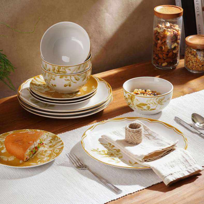 Pan Home Forsythia 12-Piece Porcelain Dinner Set -Yellow - 171BOL9900019 - Image 1