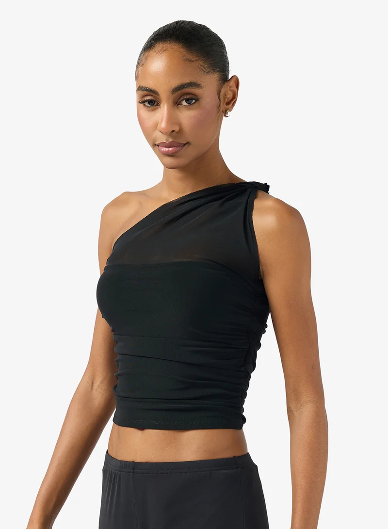 One Shoulder Mesh Detail Training Top