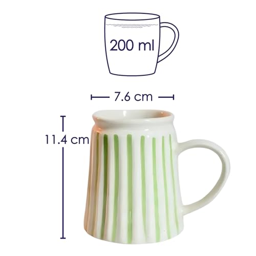 Femora Large Ceramic Coffee Mug, Green & White Vertical Striped, Hand-Painted Tea Mug | 200 ML - Image 2