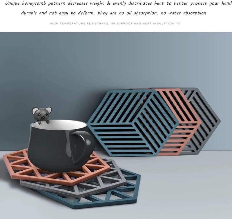 SHIDHMI Silicone Trivets Mats for Table Kitchen Counter, Rubber Thick Trivet Tableware Insulation Mat Cup Coaster Pot Hot Pads Heat Resistant (6 Piece Line&Triangle Mix) - Image 3