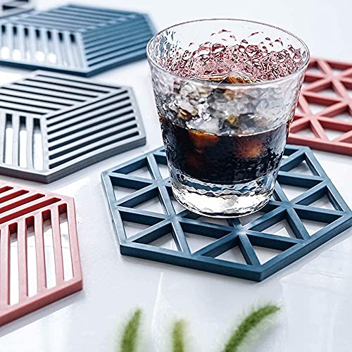 SHIDHMI Silicone Trivets Mats for Table Kitchen Counter, Rubber Thick Trivet Tableware Insulation Mat Cup Coaster Pot Hot Pads Heat Resistant (6 Piece Line&Triangle Mix) - Image 2