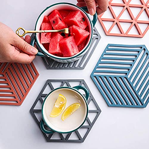 SHIDHMI Silicone Trivets Mats for Table Kitchen Counter, Rubber Thick Trivet Tableware Insulation Mat Cup Coaster Pot Hot Pads Heat Resistant (6 Piece Line&Triangle Mix) - Image 4