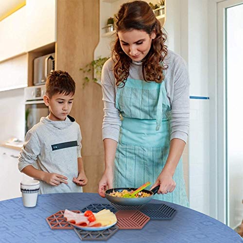 SHIDHMI Silicone Trivets Mats for Table Kitchen Counter, Rubber Thick Trivet Tableware Insulation Mat Cup Coaster Pot Hot Pads Heat Resistant (6 Piece Line&Triangle Mix) - Image 5