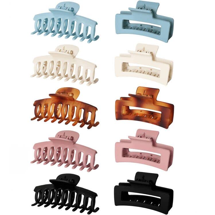 Vsiopy 10pcs Hair Claw Clips for Women  35 Inch Nonslip Medium Large Clamps for Thin Hair 5 Pack Strong Hold Square Jaw Clips
