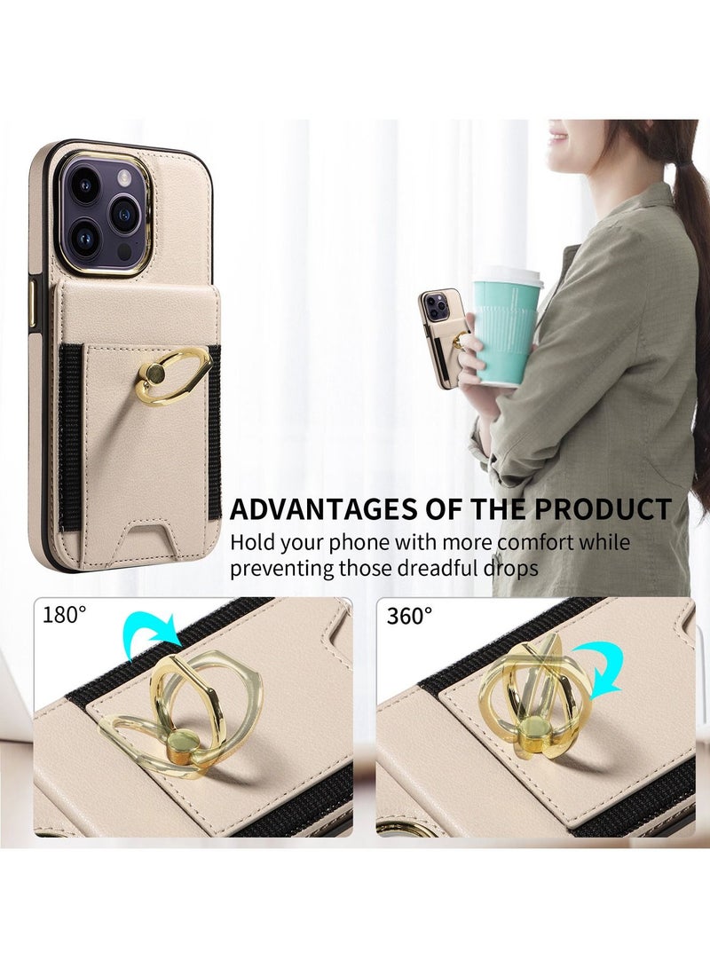 iPhone 15 Pro Case Wallet With Credit Card Cover With Flip Premium Leather Phone Ring Stand Holder Kickstand Heavy Duty Protective Cover Accessories Protection For iPhone iPhone 15 Pro  - Image 4