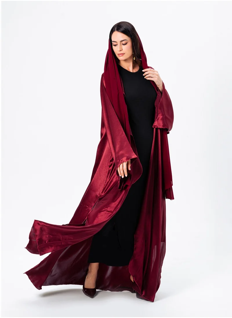 IZEL Red Satin Ruffled Abaya with Hijab